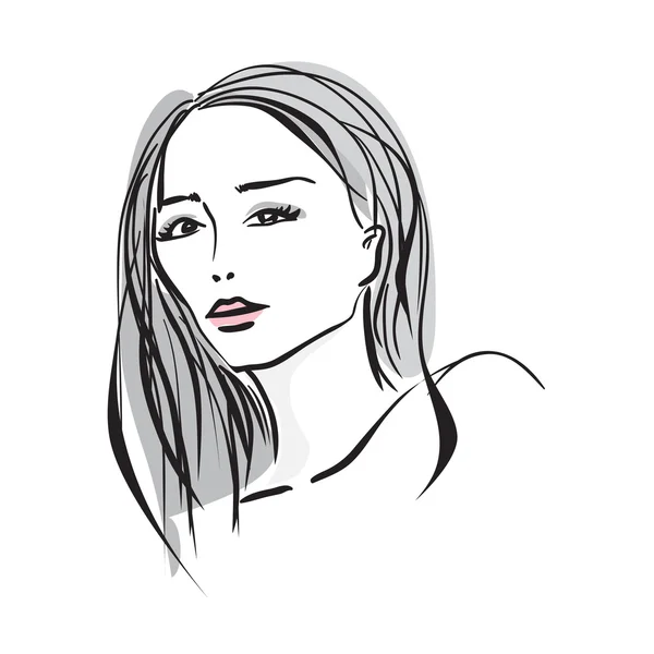 Cara de mujer joven dibujada a mano — Vector de stock