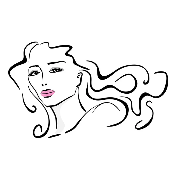 Hand drawn young woman face. — Stock Vector