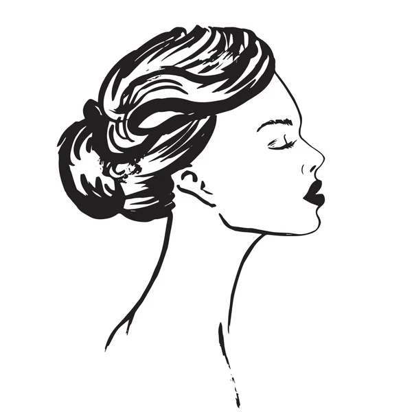 Ręcznie rysowane profil młoda kobieta. — Wektor stockowy