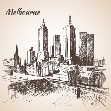 Melbourne şehir scape kroki - Avustralya. 