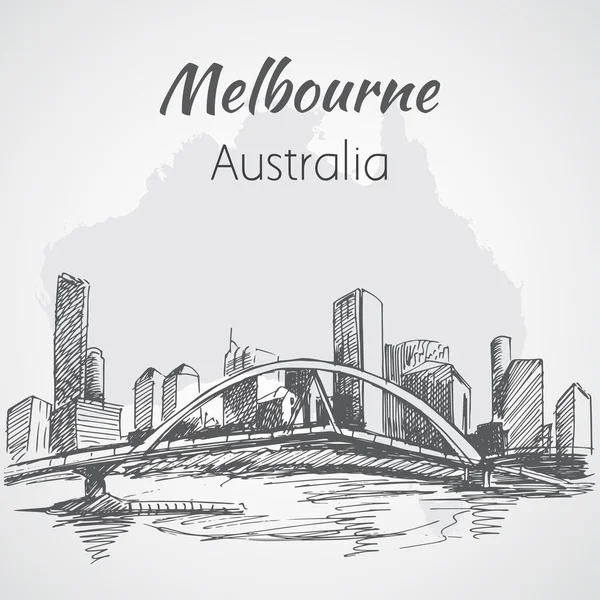 멜버른 도시 풍경 스케치-호주. — 스톡 벡터
