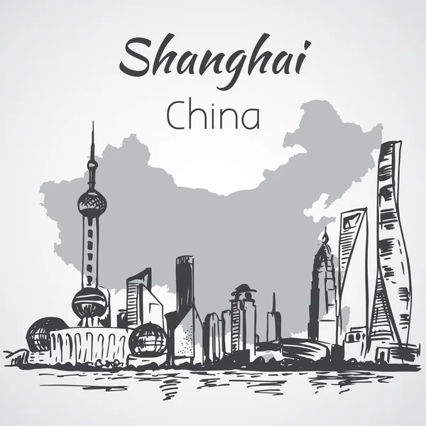 Shanghai paysage dessiné à la main — Image vectorielle