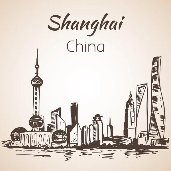 Shanghai disegnato a mano paesaggio . — Vettoriale Stock