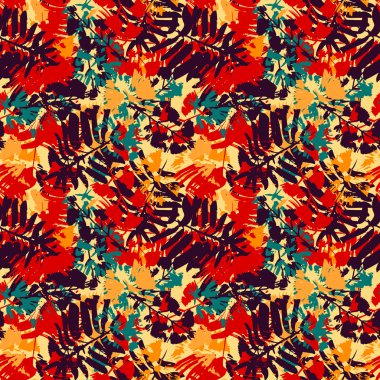 El çekilmiş renkli Dikişsiz desen mürekkep ile baskı yapraklar