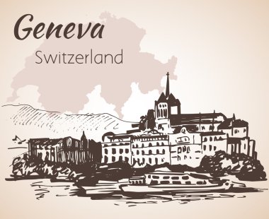 El çekilmiş cityscape Geneva, İsviçre. 