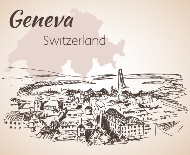 El çekilmiş cityscape Geneva, İsviçre. 