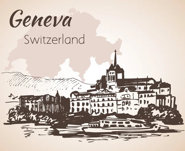 Городской пейзаж Женева, Швейцария . — стоковый вектор
