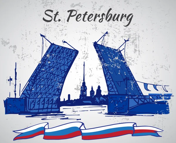 Ponte e bandiera di San Pietroburgo disegnati a mano — Vettoriale Stock