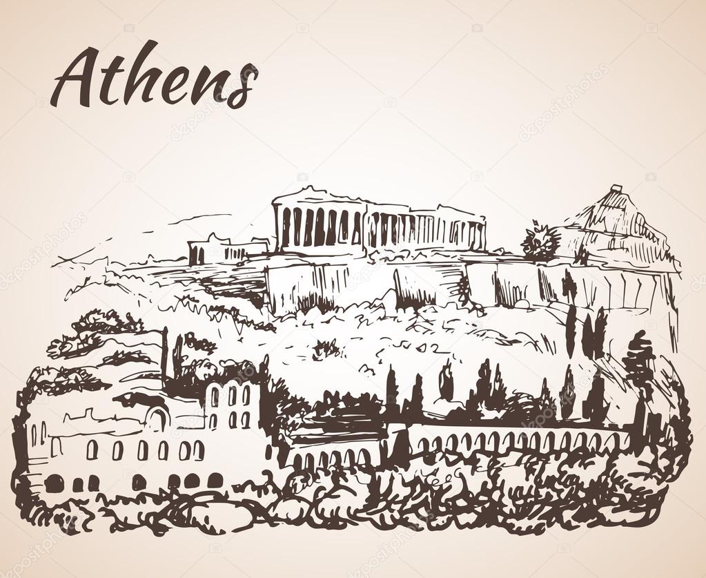 Athens outline sketch - Greece. Isolated on white background