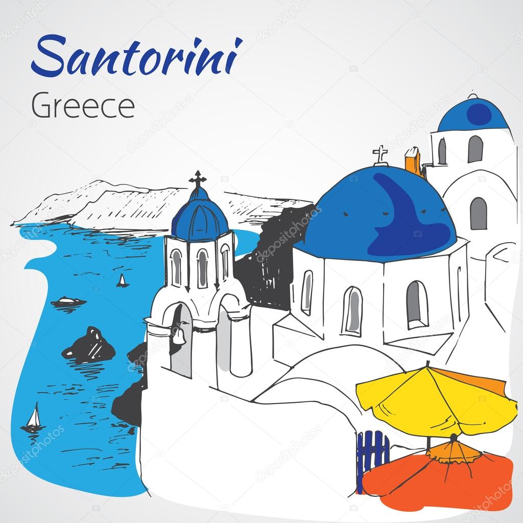 Santorini outline sketch - Greece. 