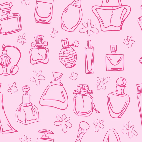 Elle çizilmiş seamless modeli pembe kontur parfüm şişe ile