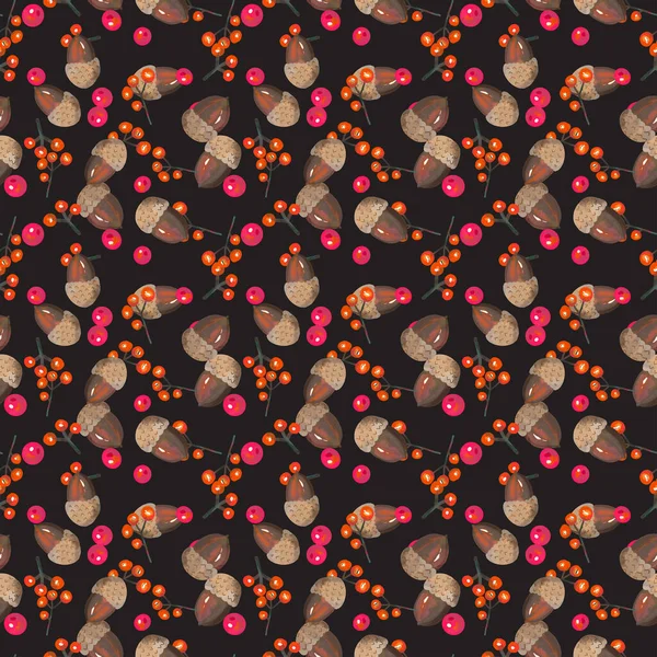 Colorful Hand Dawn Autumn Leaves Black Background Thanksgiving Seamless Pattern — Stock Photo, Image
