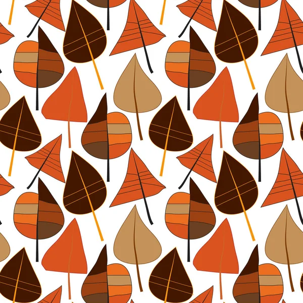 Seamless Cute Autumn Pattern Fall Leaves Warm Color Dark Background — Stock Photo, Image