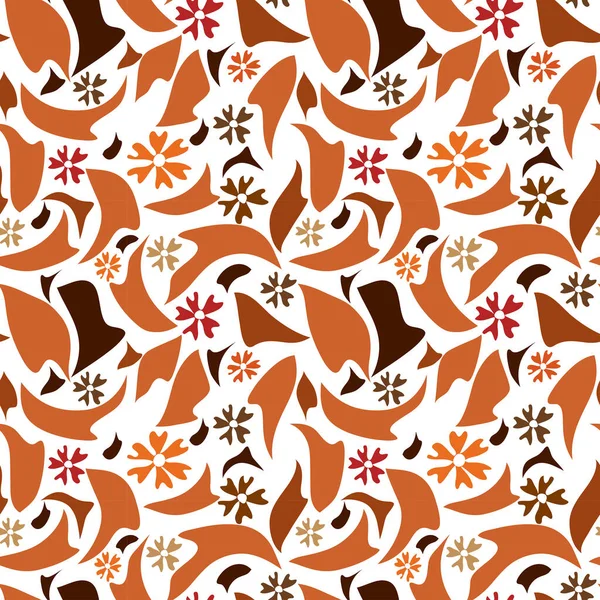 Seamless Cute Autumn Pattern Fall Leaves Warm Color Dark Background — Stock Photo, Image