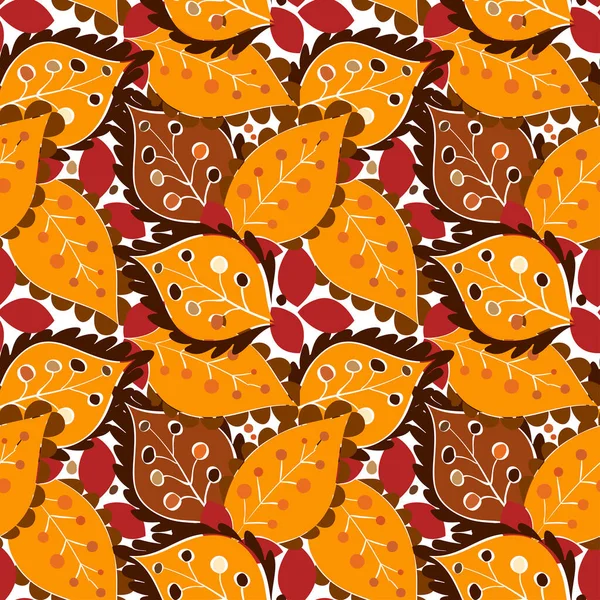 Seamless Cute Autumn Pattern Fall Leaves Warm Color Dark Background — Stock Photo, Image