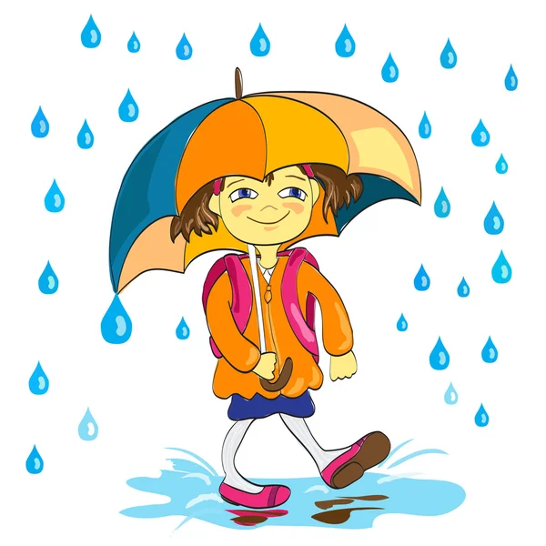 Menina pequena com guarda-chuva sob chuva —  Vetores de Stock