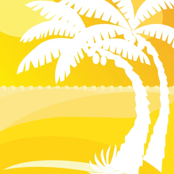 Yellow background with palmtrees and ocean — Stock Vector