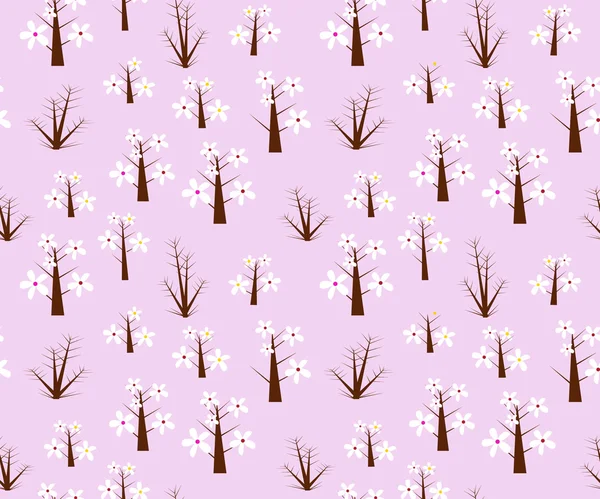 Violet seamless pattern with thorn trees and flowers — Stock Vector