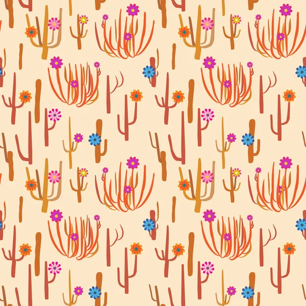 Seamless pattern with cactuses and flowers — Stock Vector