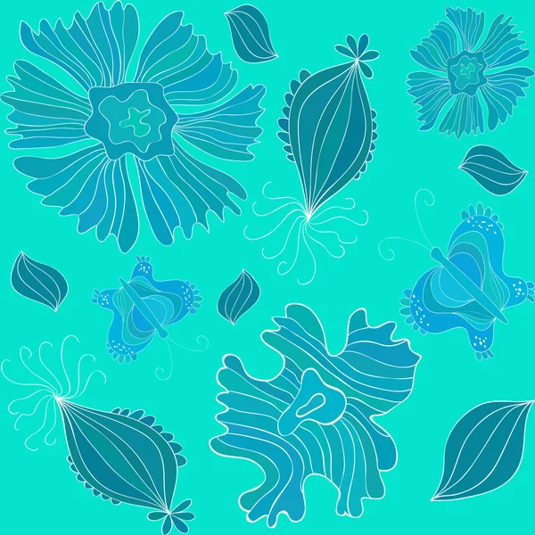 Pattren azul sin costuras con flores decorativas — Vector de stock