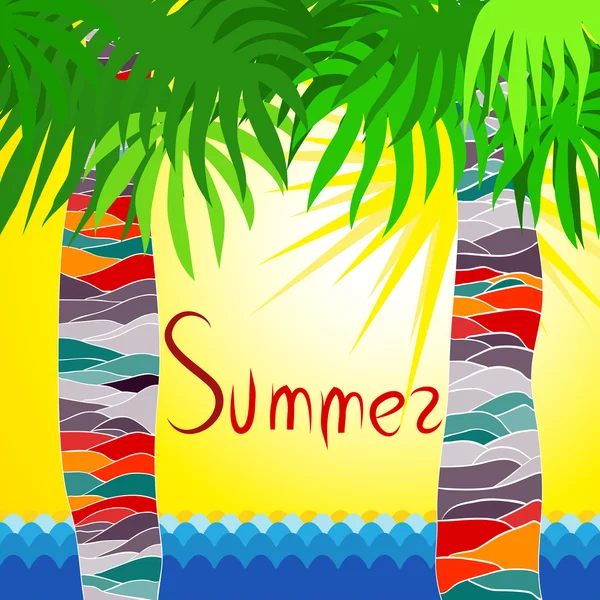 Summer cover with palm leafs and sea — Stock Vector