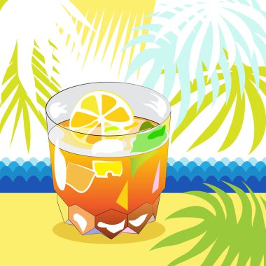 Cam kokteyl, limon ve palmiye yaprakları