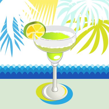 Cam kokteyl, limon ve palmiye yaprakları