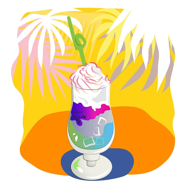 Склянка з коктейлем і листям пальми — стоковий вектор