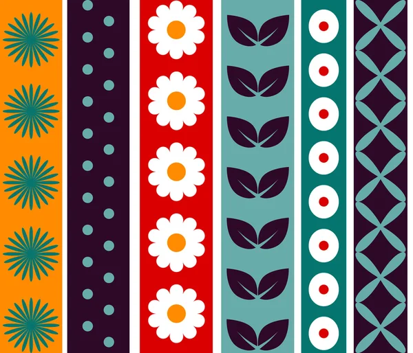 Farbig gestreiftes Muster mit Blumen und verschiedenen Elementen — Stockvektor