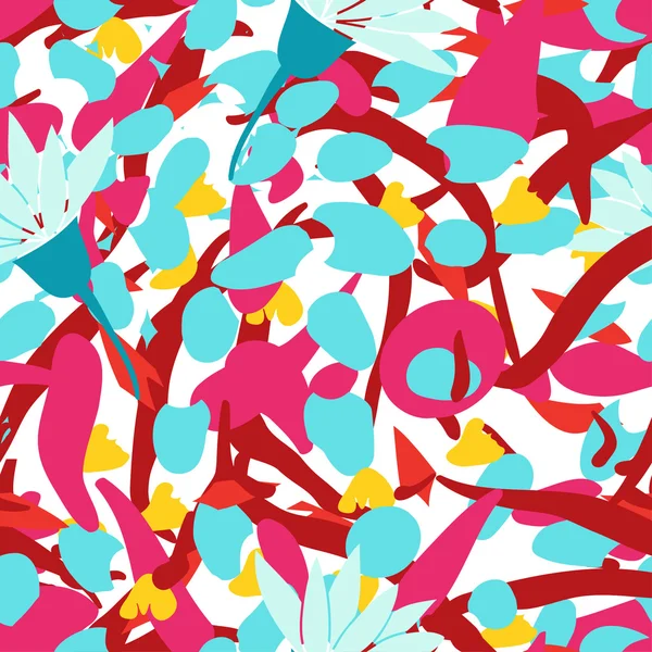 Abstracte patroon met vormen en blauwe bloemen — Stockvector