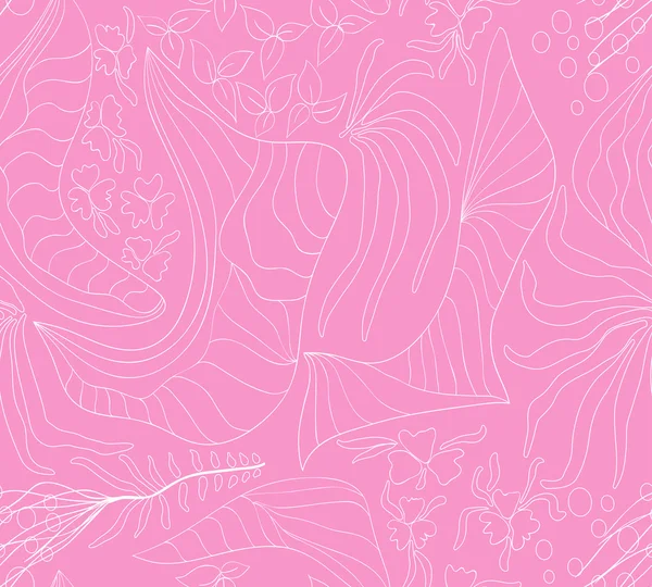 Roze patroon met witte lijnen en bloemen — Stockvector