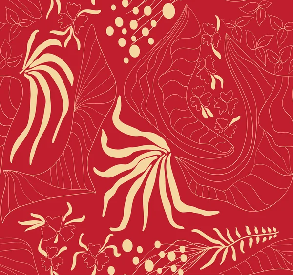 Piros varrat nélküli mintát halvány vonal és virágok — Stock Vector