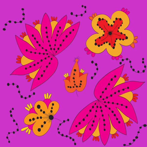 Fleur pourpre et motif doodle — Image vectorielle
