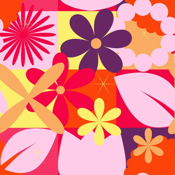 Patroon met pleinen en bloemen — Stockvector