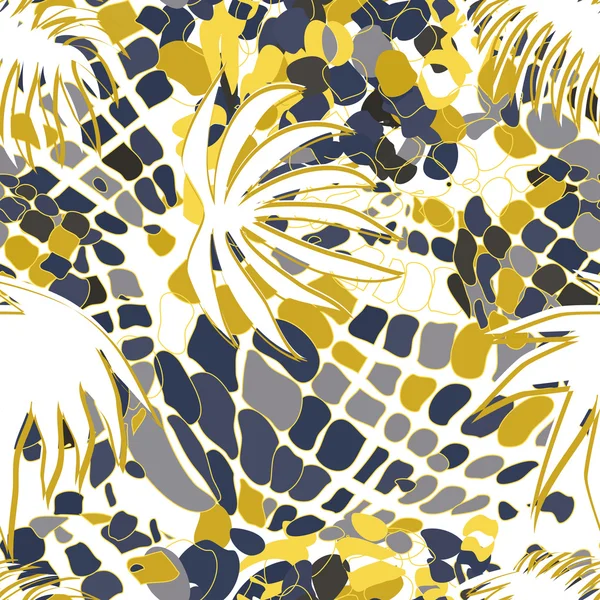 Patrón colorido sin costuras con formas abstractas y hojas — Vector de stock