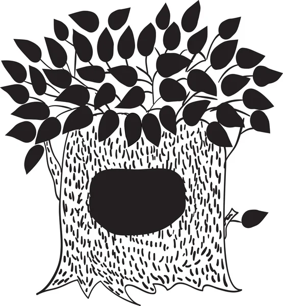 Czarny dekoracyjne drzewo z gruby pień i liście — Wektor stockowy