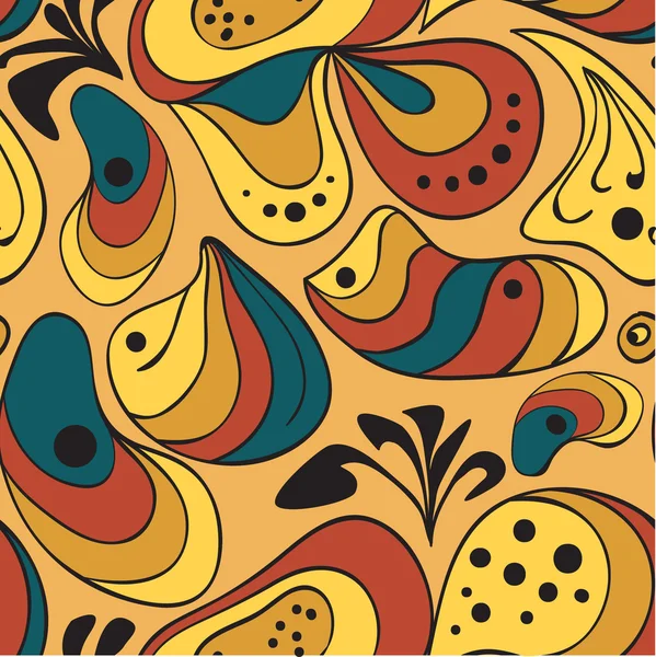 Άνευ ραφής αφηρημένο μοτίβο με πολύχρωμα σχήματα και φύλλα — Διανυσματικό Αρχείο