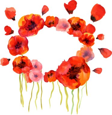White background with watercolor poppies and copy space
