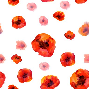 White background with watercolor poppies and copy space