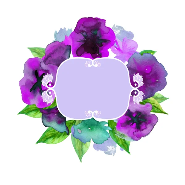White background with watercolor violets and copy space — Stock Vector