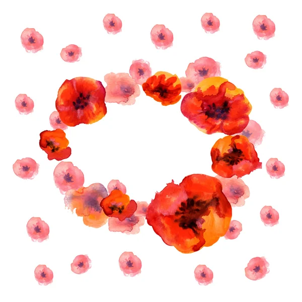 White background with watercolor poppies — 스톡 벡터