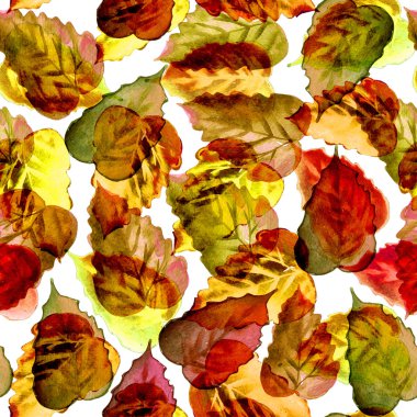 Seamless watercolor brown leaves pattern with white background