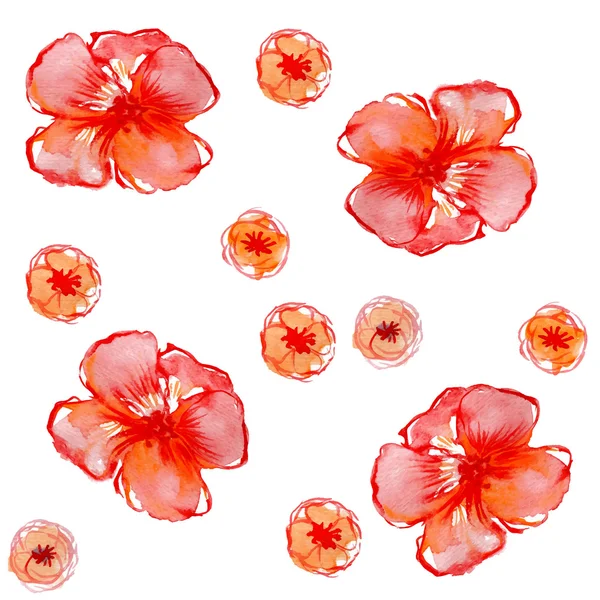 Seamless watercolor background with red flowers — ストックベクタ