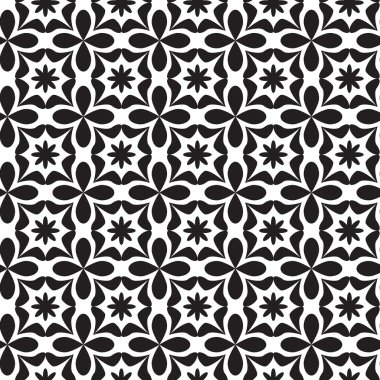 Black and white seamless geometric pattern with decorative shape