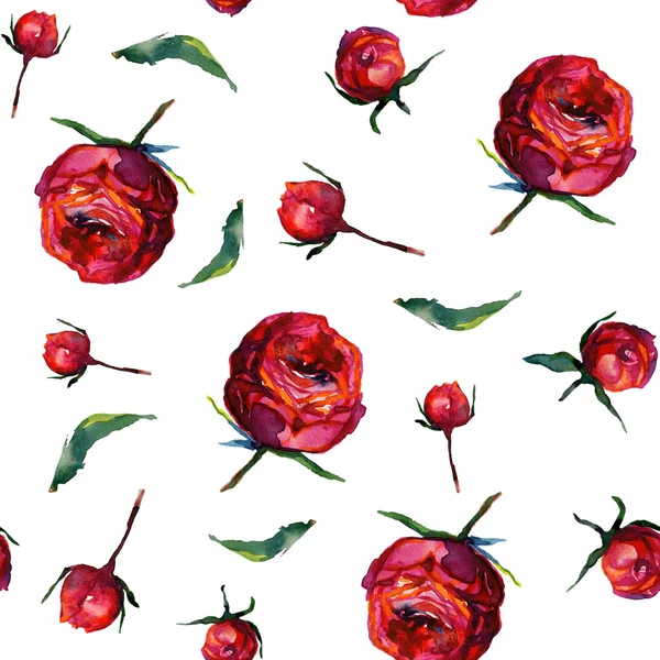 Seamless pattern with red fragile roses and leafs — Stock Photo, Image