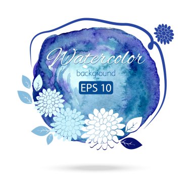 Bulanıklık suluboya zemin ile dekoratif yapraklar ve çiçekler