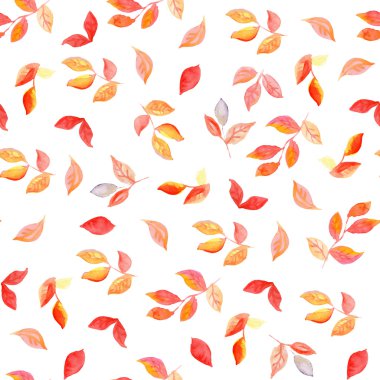 Kırmızı ve sarı ile Seamless suluboya modeli yapraklar
