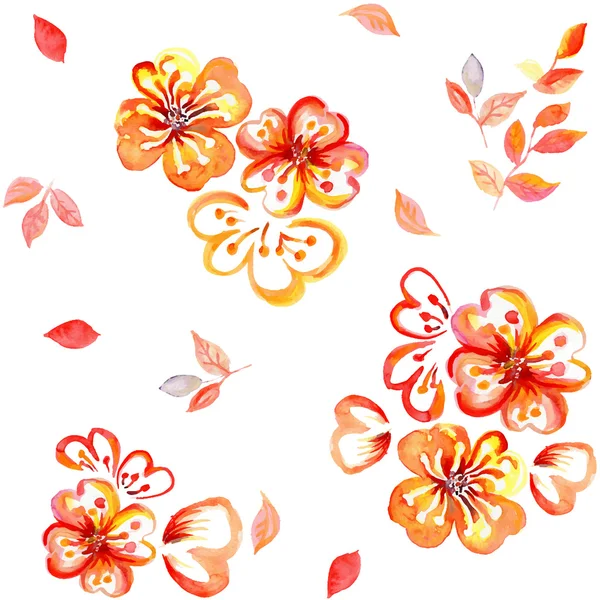 Seamless watercolor pattern with flowers and leafs — Stock Vector