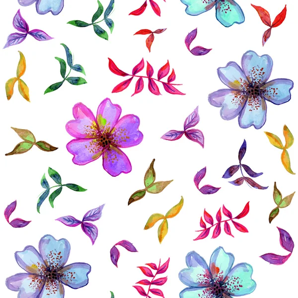 Watercolor seamless pattern with decorative colorful flowers and — Stock Vector