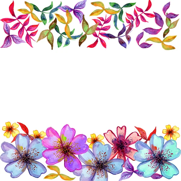 Ακουαρέλα κάρτα με πολύχρωμα άνθη διακοσμητικά και αντίγραφο χώρου — Διανυσματικό Αρχείο